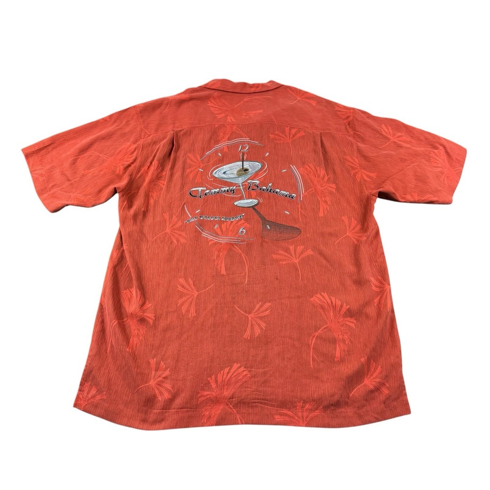 Tommy Bahama Orange Pure Silk Embroidered Martini 5 O Clock Hawaiian Shirt M